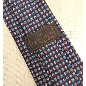 Vintage Valentino Cravatte Tie "V" LOGO PRINT All Over Geometric Necktie ITALY